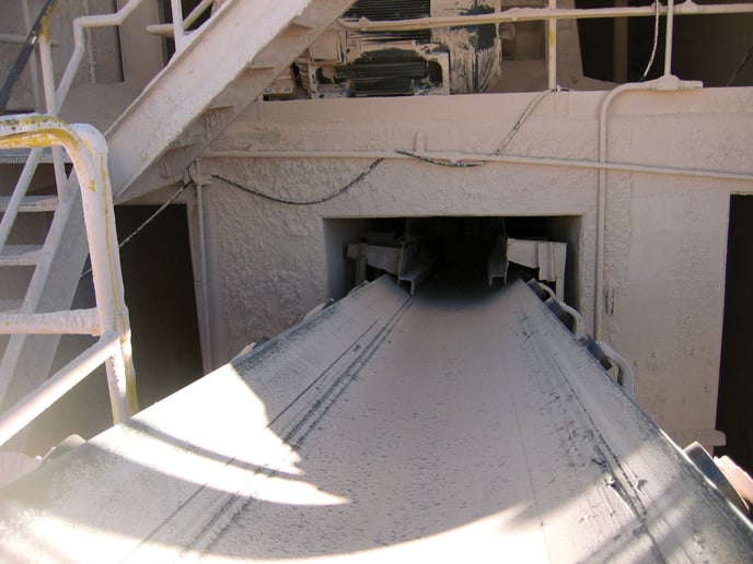 Looking into the load zone of a conveyor belt.