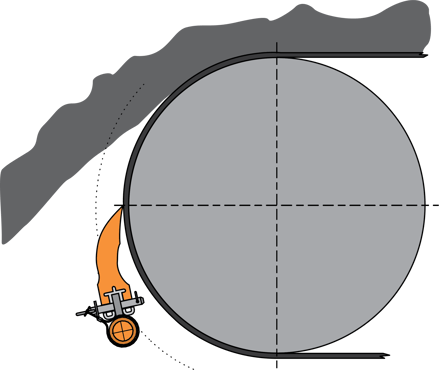 A 2-D illustration showing a pre-cleaner installed under the material flow of the face of the head pulley.