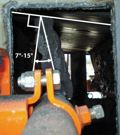 A photo from the site of a secondary cleaner, with lines overlaid showing the raking position between 7 and 15 degrees.