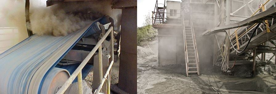 Airborne dust escaping from belt conveyor transfer points.